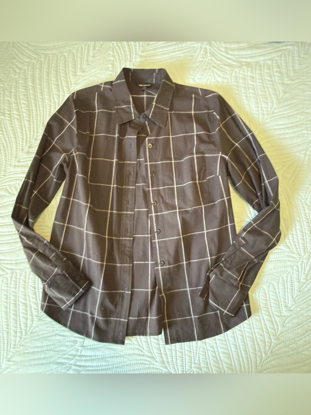 The Limited Windowpane Button-Up Shirt - Black with White Grid